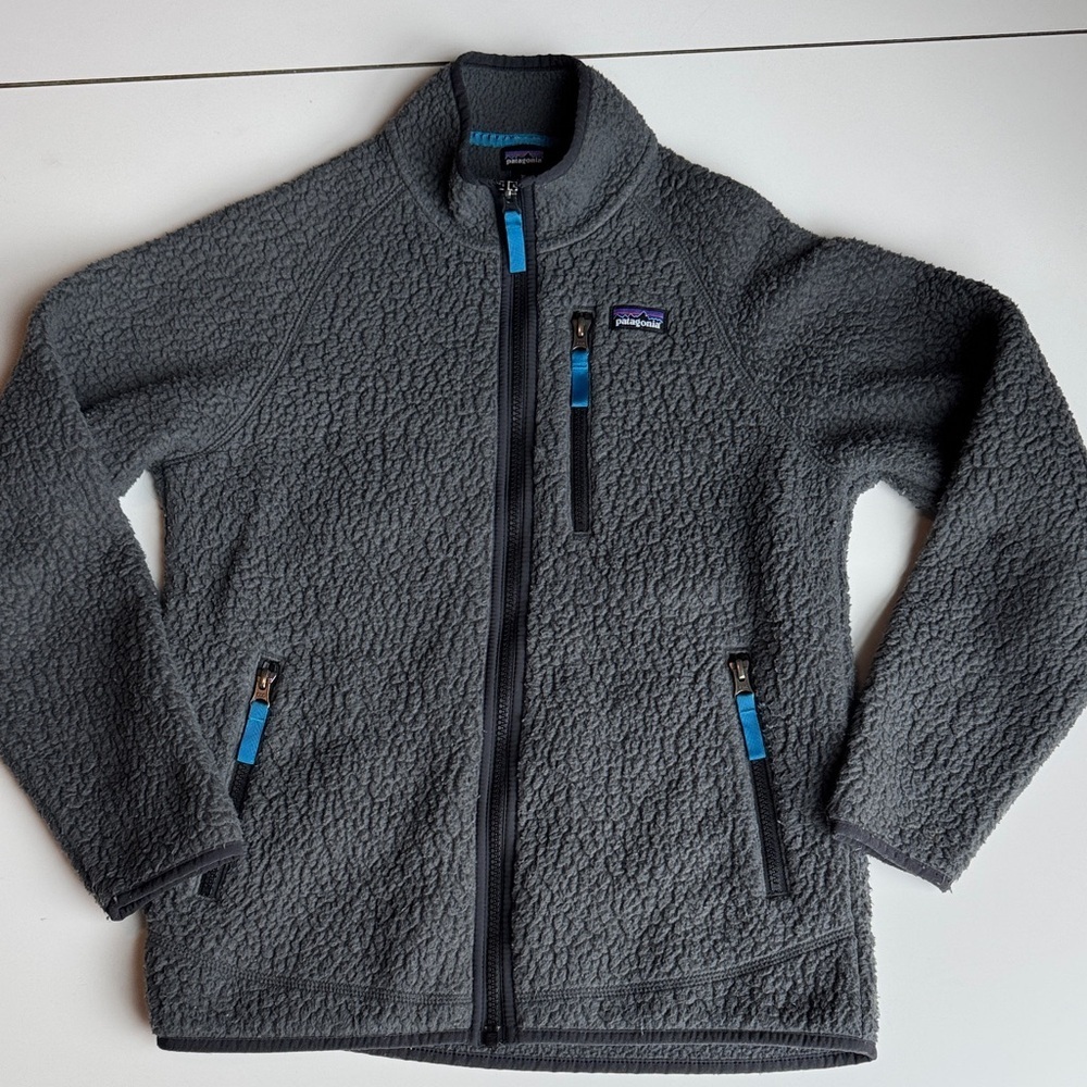 Patagonia kids Retro X Sherpa Fleece Jacket with Bright Blue Accents size XL